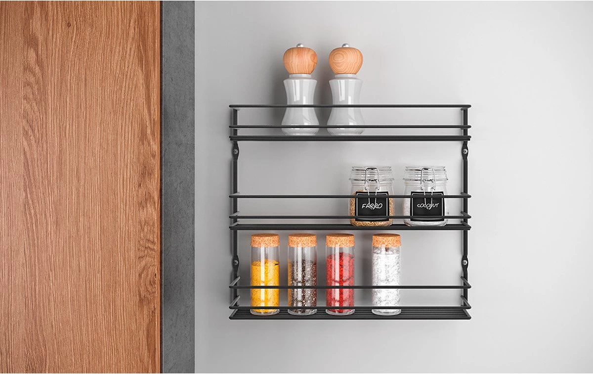 Tomado Metaltex - Pepito Kruidenrek - 3 Etages - Zwart - 36x8x31cm 4 Tomado Metaltex - Pepito Kruidenrek - 3 Etages - Zwart - 36x8x31cm - Afbeelding 4