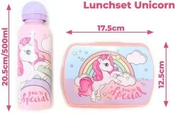 Broodtrommel + Drinkfles Unicorn | Lunchbox Voor Kinderen | Eenhoorn Roze LS03a -Voedselopslag Winkel 1200x777