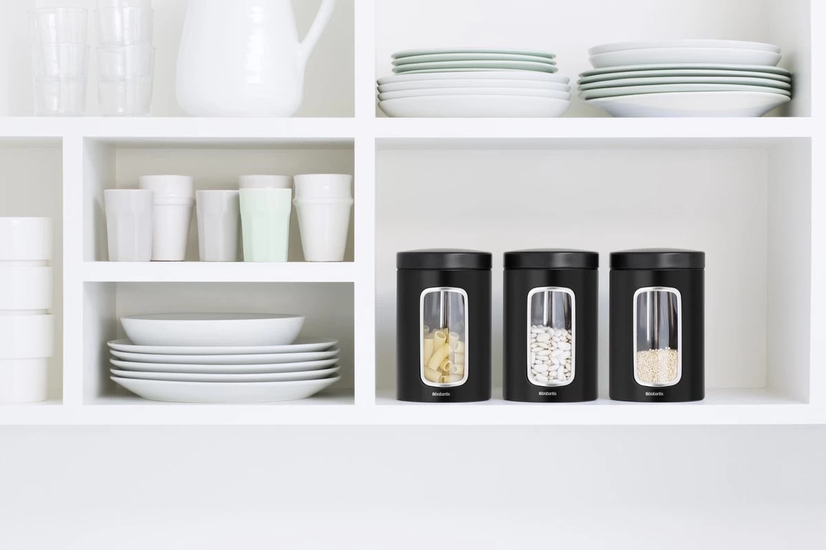 Brabantia Voorraadbussen - 1,4 L - Matt Black - 3 Stuks - Met Venster 2 Brabantia Voorraadbussen - 1,4 L - Matt Black - 3 Stuks - Met Venster - Afbeelding 2