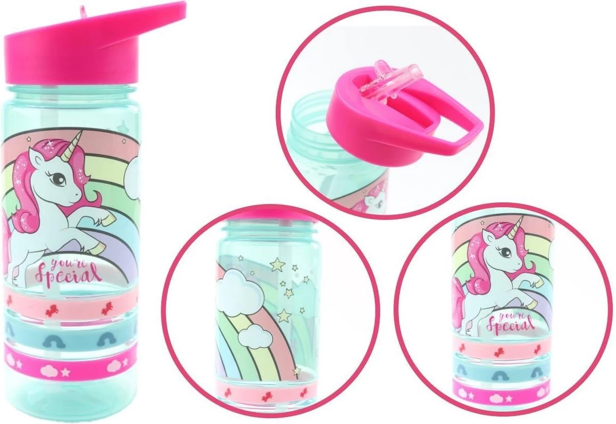 Unicorn Broodtrommel + PET Drinkfles Lichtblauw | Eenhoorn Lunchbox Set Voor Meisjes LS22 4 Unicorn Broodtrommel + PET Drinkfles Lichtblauw | Eenhoorn Lunchbox Set Voor Meisjes LS22 - Afbeelding 4