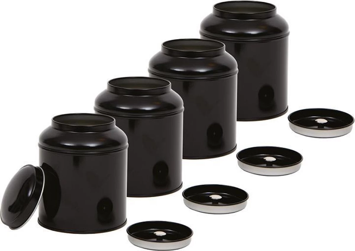 Merkloos Theeblik - Kruidenblik - Voorraadblik - Bewaarblik - Met Aroma Deksel - Zwart - 4 Stuks 1 Merkloos Theeblik - Kruidenblik - Voorraadblik - Bewaarblik - Met Aroma Deksel - Zwart - 4 Stuks