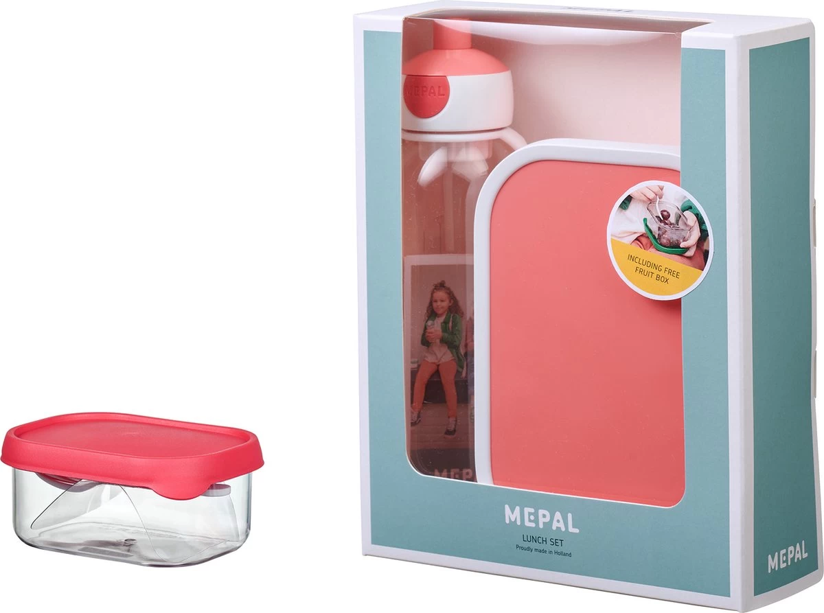 Mepal – Waterfles + Lunchbox + Fruitbox Campus – Pink – Drinkfles Voor Kinderen – Broodtrommel – Fruitbakje – Giftset 1 Mepal – Waterfles + Lunchbox + Fruitbox Campus – Pink – Drinkfles Voor Kinderen – Broodtrommel – Fruitbakje – Giftset