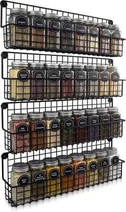 Friendly Kitchen Ophangbaar Kruidenrek - 4 Kruidenrekjes Voor Totaal 32 Kruidenpotjes - Spice Rack - Staal - Zwart