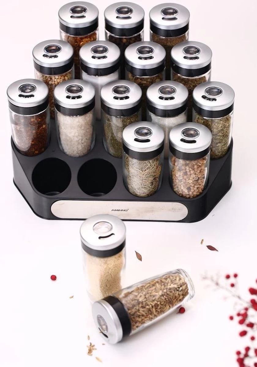 Merkloos Decopatent® Kruidenrek Incl. 16 Glazen Kruiden Potjes - Rvs Strooideksel - Staand Kruiden & Specerijen Rek - Kruidenpotjes Glas 9 Merkloos Decopatent® Kruidenrek Incl. 16 Glazen Kruiden Potjes - Rvs Strooideksel - Staand Kruiden & Specerijen Rek - Kruidenpotjes Glas - Afbeelding 9