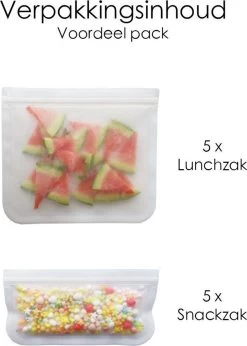 Merkloos Siliconen Vershoudzakken - 10 Stuks - Diepvrieszakken - Lekvrij - Boterhamzak Herbruikbaar - Bewaarzakjes - Duurzaam - Hersluitbaar -Voedselopslag Winkel 856x1200