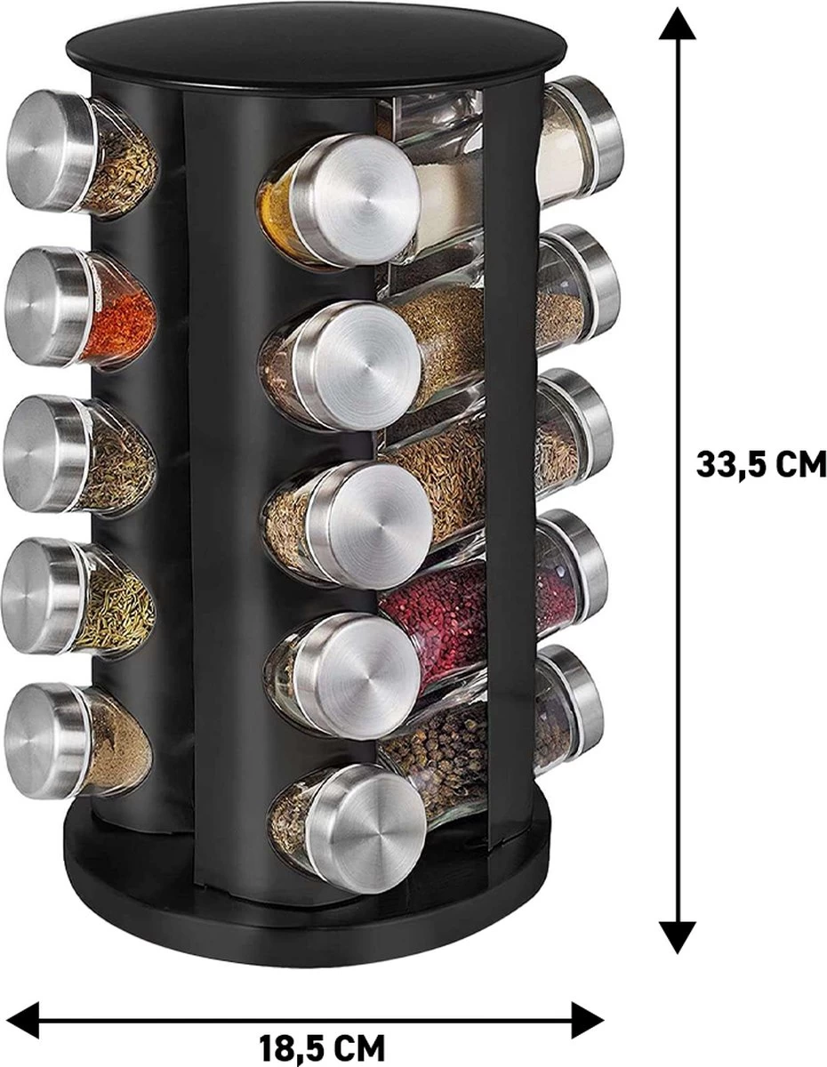 Merkloos Draaibaar Kruidenrek Met 20 Kruidenpotjes - Kruidenrek Staand - Aanrecht Organiser - Glazen Potjes Met Deksel - Inclusief 32 Etiketten En 1 Uitwisbare Stift - Ronde Afwerking - Zwart 4 Merkloos Draaibaar Kruidenrek Met 20 Kruidenpotjes - Kruidenrek Staand - Aanrecht Organiser - Glazen Potjes Met Deksel - Inclusief 32 Etiketten En 1 Uitwisbare Stift - Ronde Afwerking - Zwart - Afbeelding 4