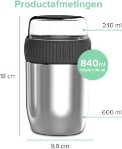 Coninx Thermos Lunchbox - Muesli Beker To Go - Isoleer Lunchpot - Yoghurtbeker To Go - Mueslibeker 840ml (600ml+240ml) - RVS -Voedselopslag Winkel 981x1200 2