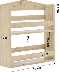 ACAZA Ophangbaar Kruidenrek Met 10 Glazen Kruidenpotjes, Spice Rack, Keuken Rek, Kruiden Organizer Voor Specerijen, Peper, Zout, 26 Cm Breed, Bamboe -Voedselopslag Winkel 995x1200