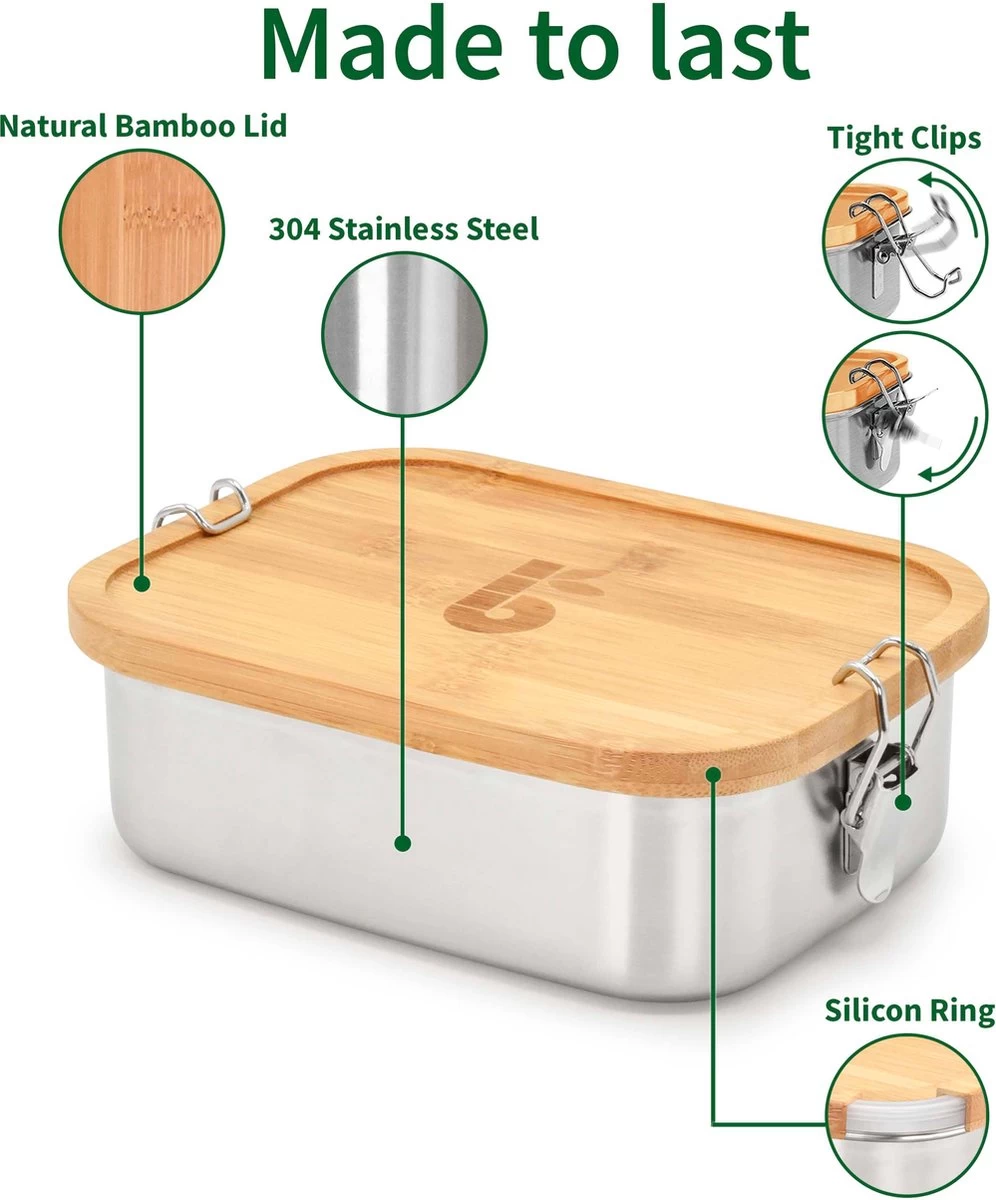 Bamboe Lunch Box 1400 Ml | Broodbox | Ecologisch | Roestvrijstalen Lunchbox | Bentobox No Leak | Smaakloos | Bamboe Grote Broodtrommel | Lunchbox Volwassenen | Lunchbox RVS Bamboe | Bambaw 8 Bamboe Lunch Box 1400 Ml | Broodbox | Ecologisch | Roestvrijstalen Lunchbox | Bentobox No Leak | Smaakloos | Bamboe Grote Broodtrommel | Lunchbox Volwassenen | Lunchbox RVS Bamboe | Bambaw - Afbeelding 8