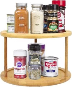 Merkloos Decopatent® Kruidenrek / Fruitschaal Bamboe - Rond - Kruiden Carrousel - Draaibaar - Staand Bamboe Specerijenrek Draaiplateau - Fruitrek -Voedselopslag Winkel 997x1200